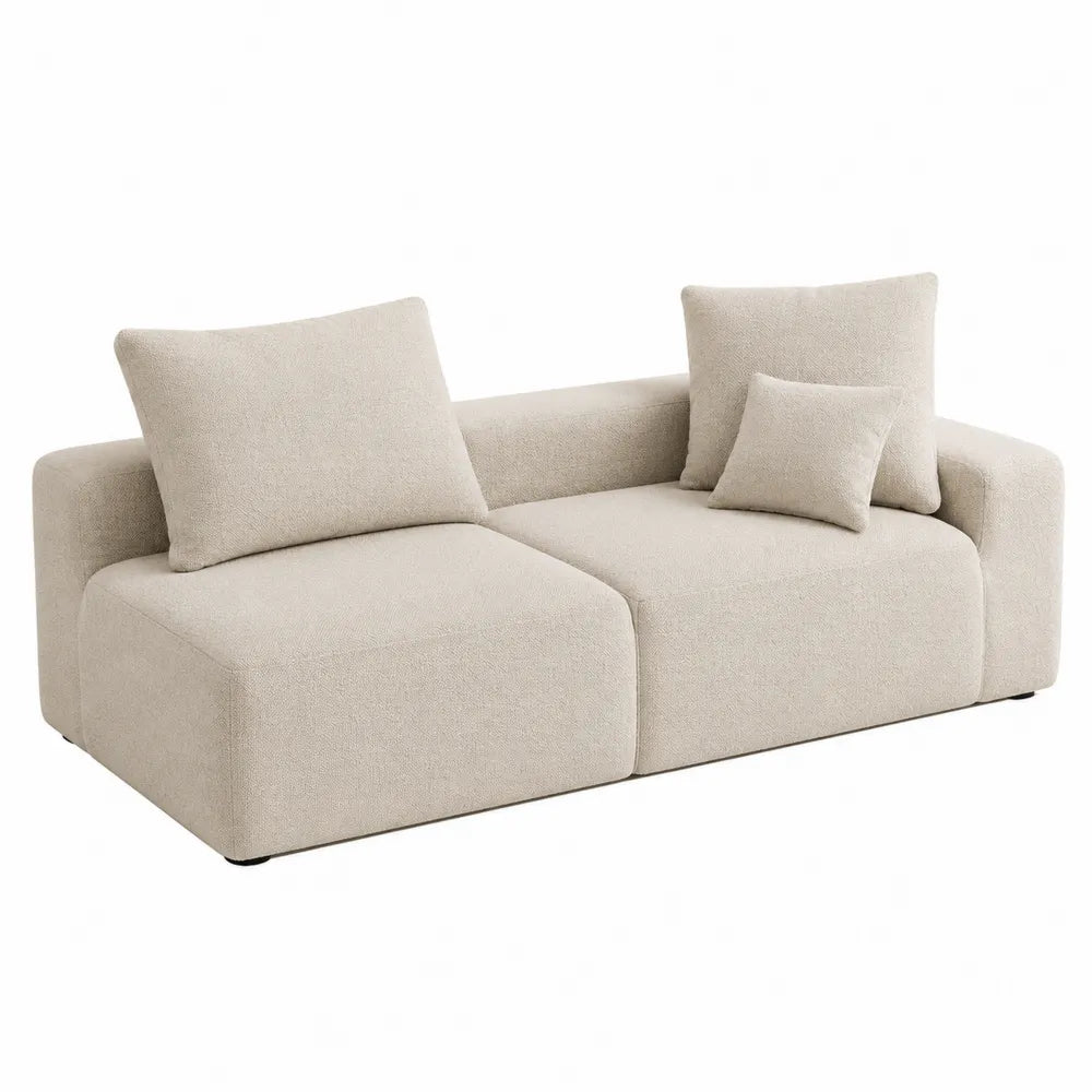 Divano 2 posti rettangolare in tessuto bouclé di poliestere beige chiaro 190x95x70 cm