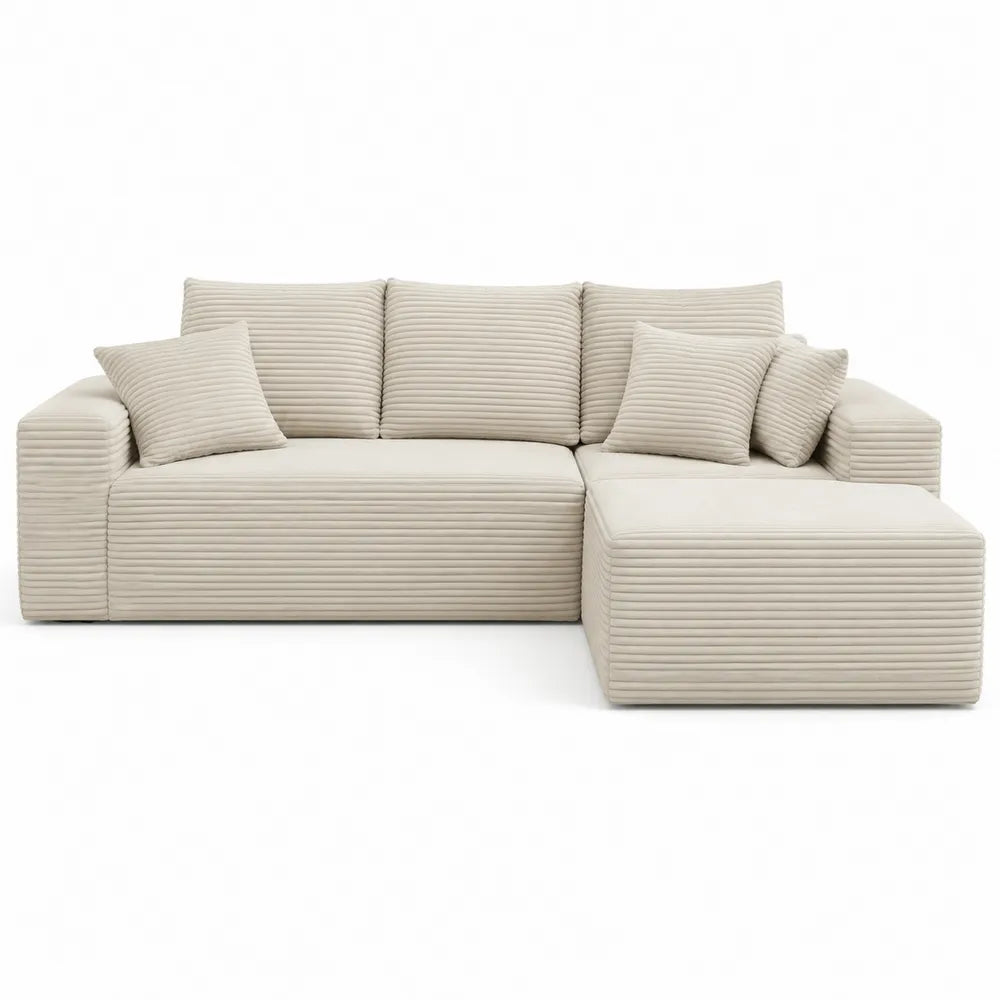 Divano modulare con chaise longue in tessuto a coste beige struttura in legno ingegnerizzato design moderno 260 x 160 x 85 cm