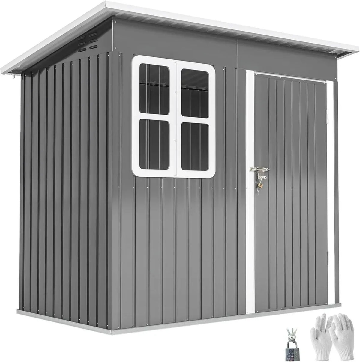 Outsunny Capanno in Acciaio Zincato per Attrezzi, 2.55m², con Porta Bloccabile e Tetto Inclinato, 221x133x190cm, Grigio