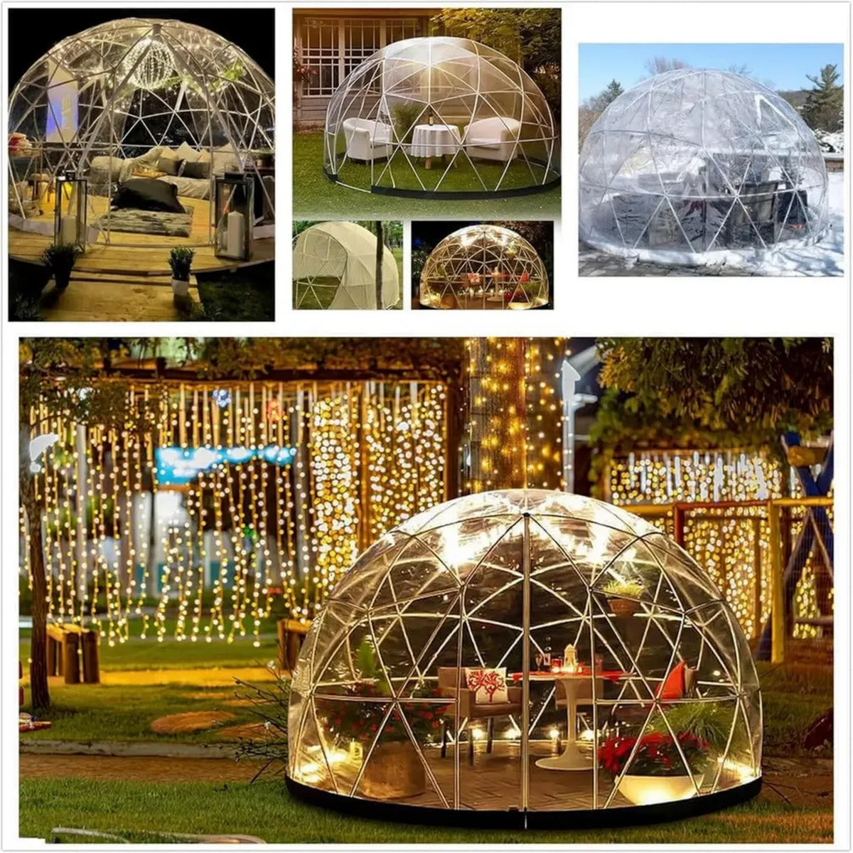 Serra Geodetica Trasparente da Giardino in PVC, 3.7x2.2m, Resistente alle Intemperie, Cupola per Eventi Esterni