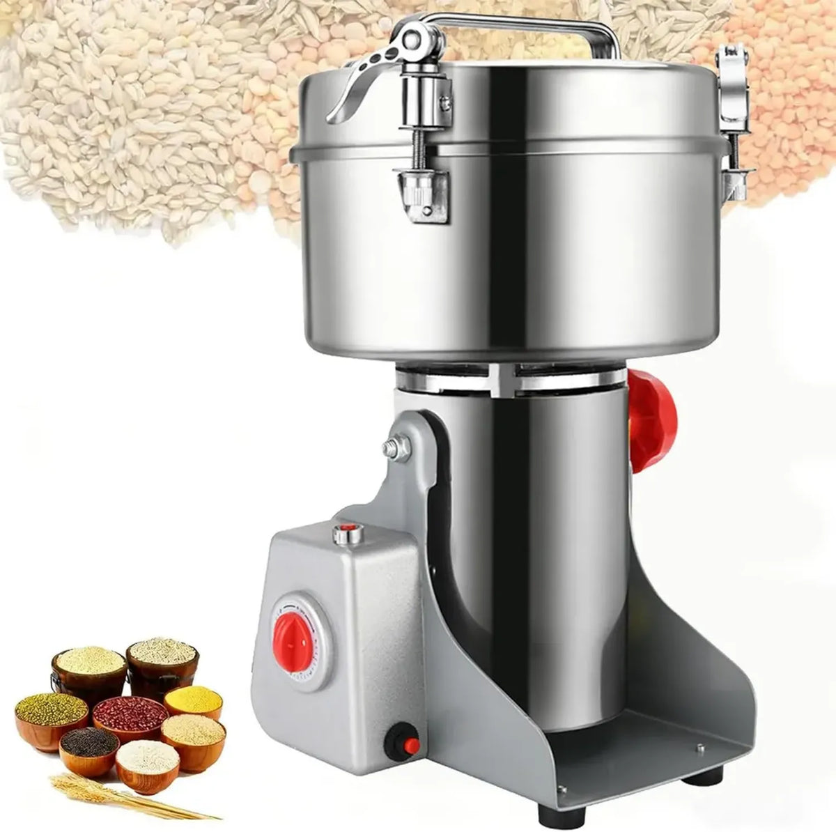 Mulino Elettrico 2400W 800g con Lama in Acciaio Inox per Cereali e Spezie