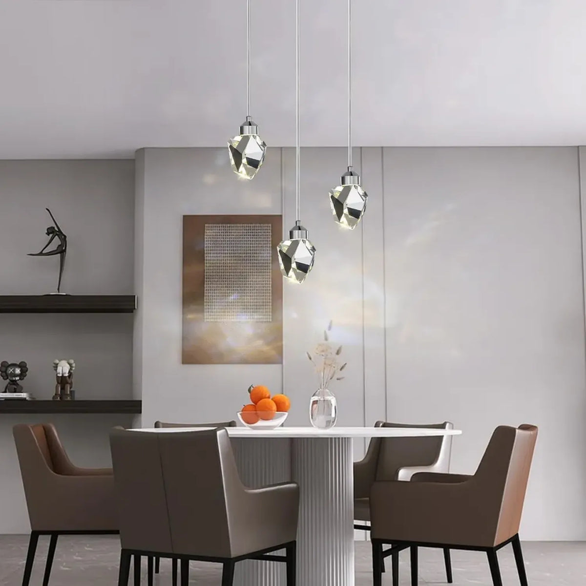 Lampadario Moderno in Cristallo LED a Tre Colori, Base Rotonda a 3 Luci per Cucina, Soggiorno e Sala da Pranzo