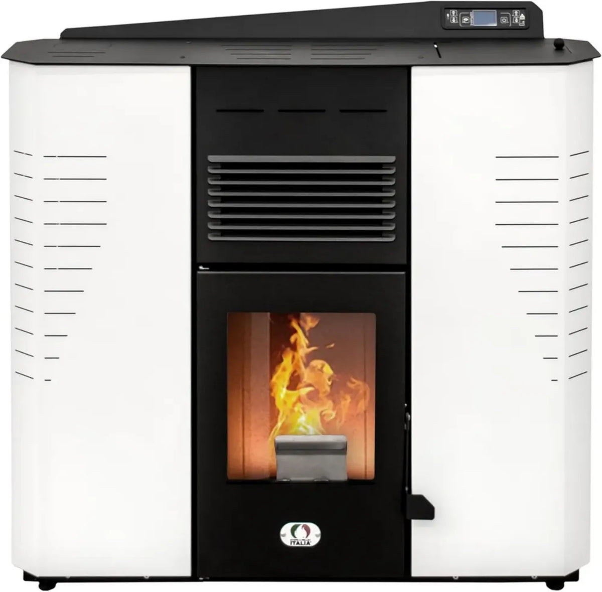 Stufa a Pellet Marmolada 14KW Canalizzata con WiFi, Efficienza 92%, Riscalda 130m², Autonomia 19 Ore, Programmabile, 5 Velocità, Design Compatto, Bianco, Garanzia 24 Mesi