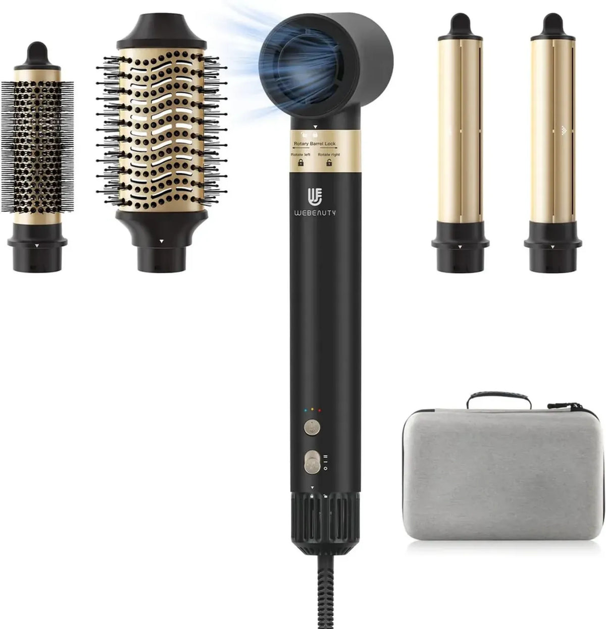 Spazzola Phon 6 in 1 webeauty, Asciugacapelli e Styler, 1400W, 110.000 giri/min, 500 milioni di ioni, Nero