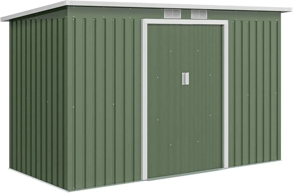 Capanno da Giardino Outsunny 3.2m² in Acciaio Zincato con Ventilazione e Porta Scorrevole Verde
