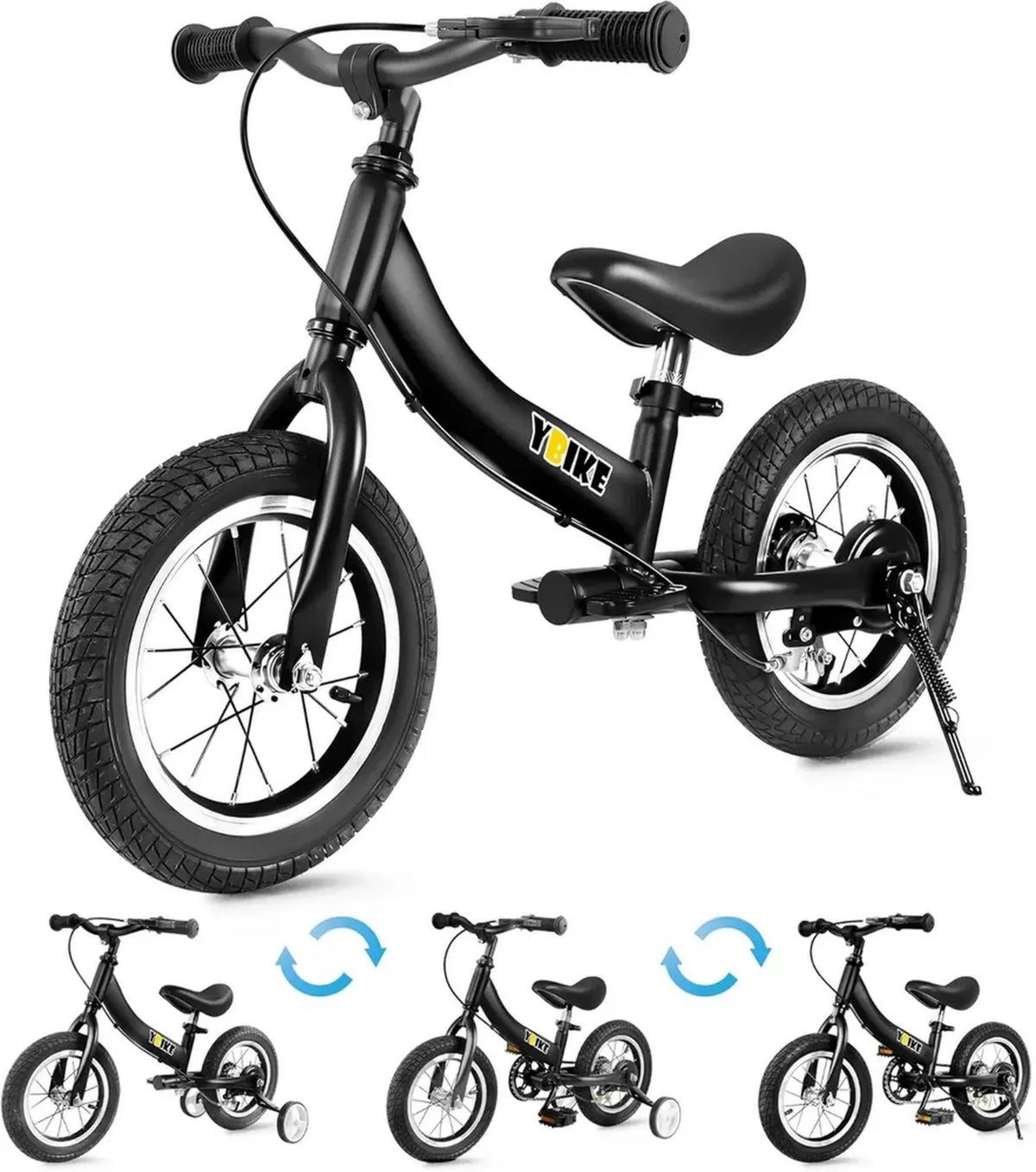 Bicicletta Ybike 2 in 1 Senza Pedali per Bambini 2-7 Anni, Misure 12-16 Pollici, Con Freno e Pedale