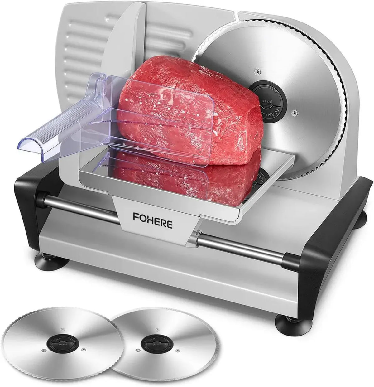 Affettatrice Elettrica 200W con Doppia Lama 19 cm, Regolazione Spessore 0-15 mm, Base Antiscivolo, Interruttore di Sicurezza, Ideale per Carne e Pane (Argento)