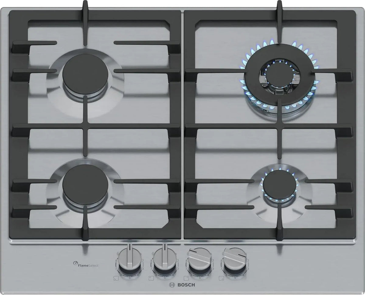 Bosch Serie 6 Piano Cottura Gas 60cm Inox, FlameSelect, Manopole Rimovibili