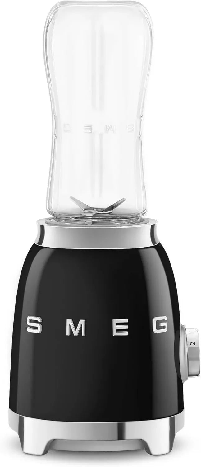 Smeg Frullatore Compatto Nero con Bottiglie da 600 ml, 2 Velocità, Sicurezza e Base Antiscivolo, 300W