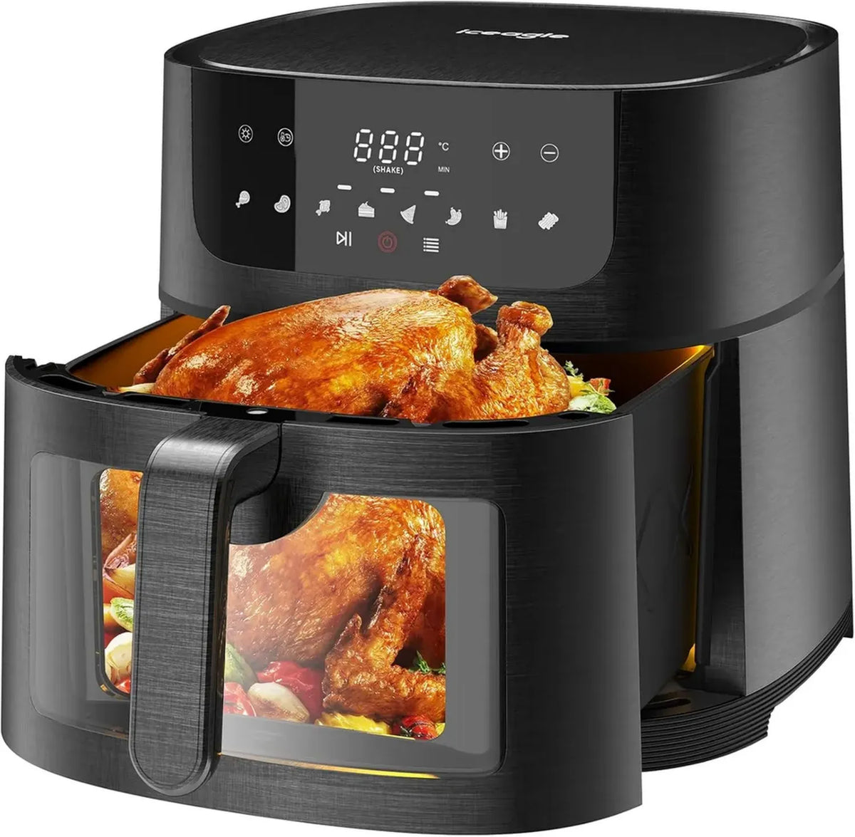 Iceagle Friggitrice ad Aria XXL 9L con 8 Programmi, 1800W, Touch Screen e Finestra Trasparente