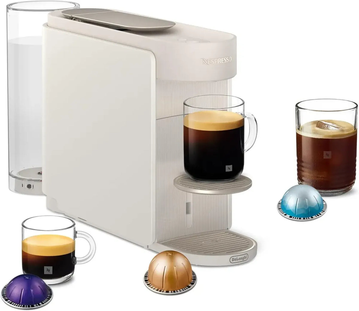 Macchina da Caffè a Capsule Nespresso Vertuo Up De'Longhi con 6 Formati, Tecnologia Centrifusion, Riscaldamento Veloce, Serbatoio 1.4L, Creazioni Personalizzate, Compatta, Bianca