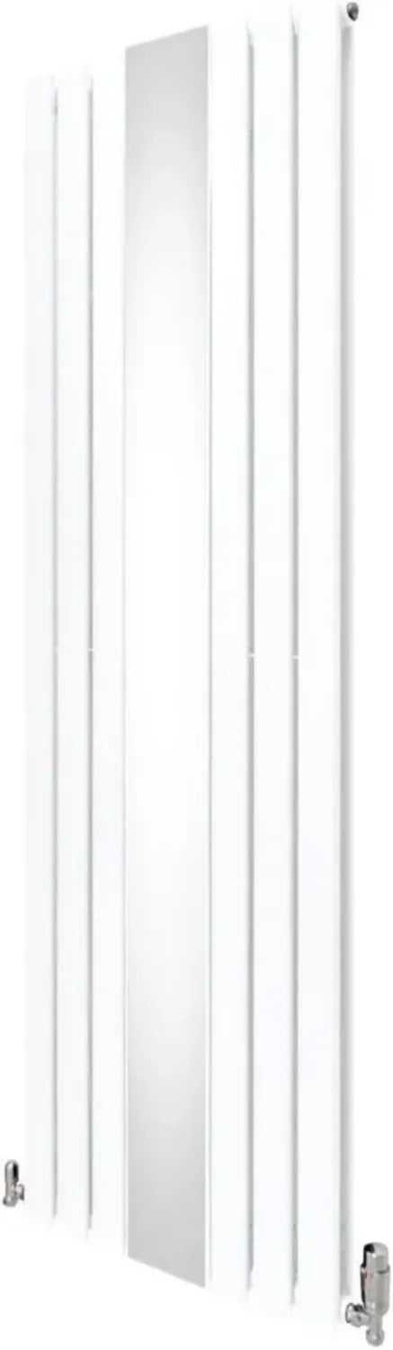 Termosifone Design Verticale con Specchio 1800x565mm, Valvole TRV Cromate, Acciaio al Carbonio Bianco