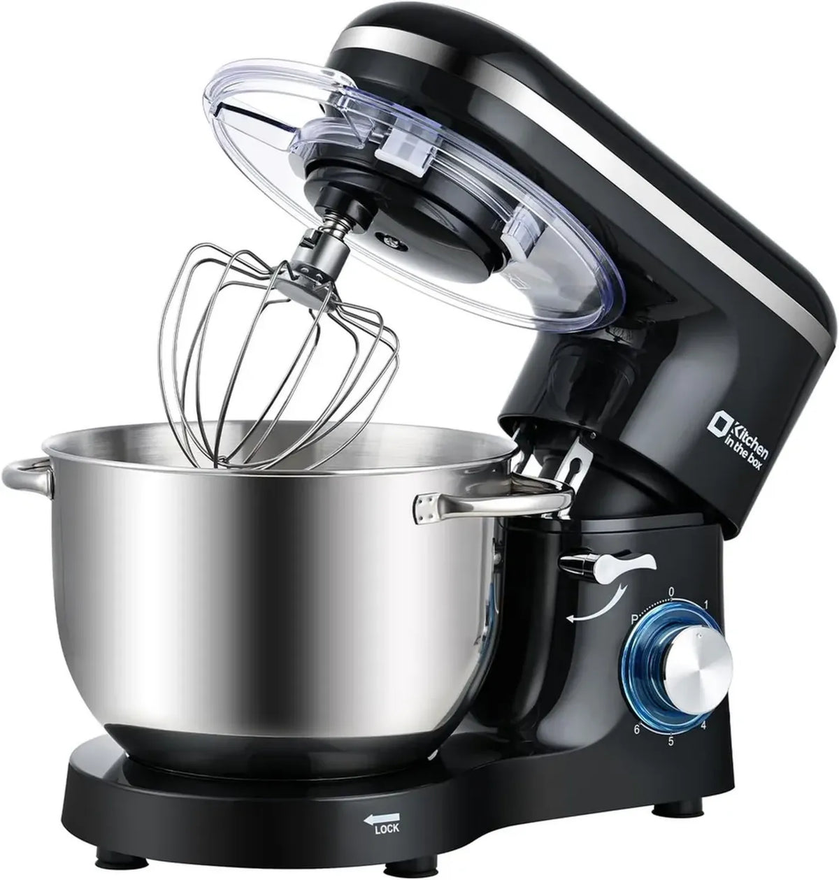 Impastatrice Planetaria Professionale 6,2L 1400W, 6 Velocità con Gancio, Mescolatore e Frusta (Nero)