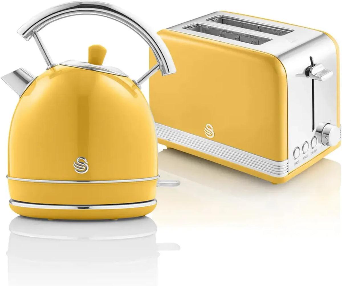 Set Colazione Vintage Swan: Bollitore 1,8L e Tostapane 2 Fette, Giallo