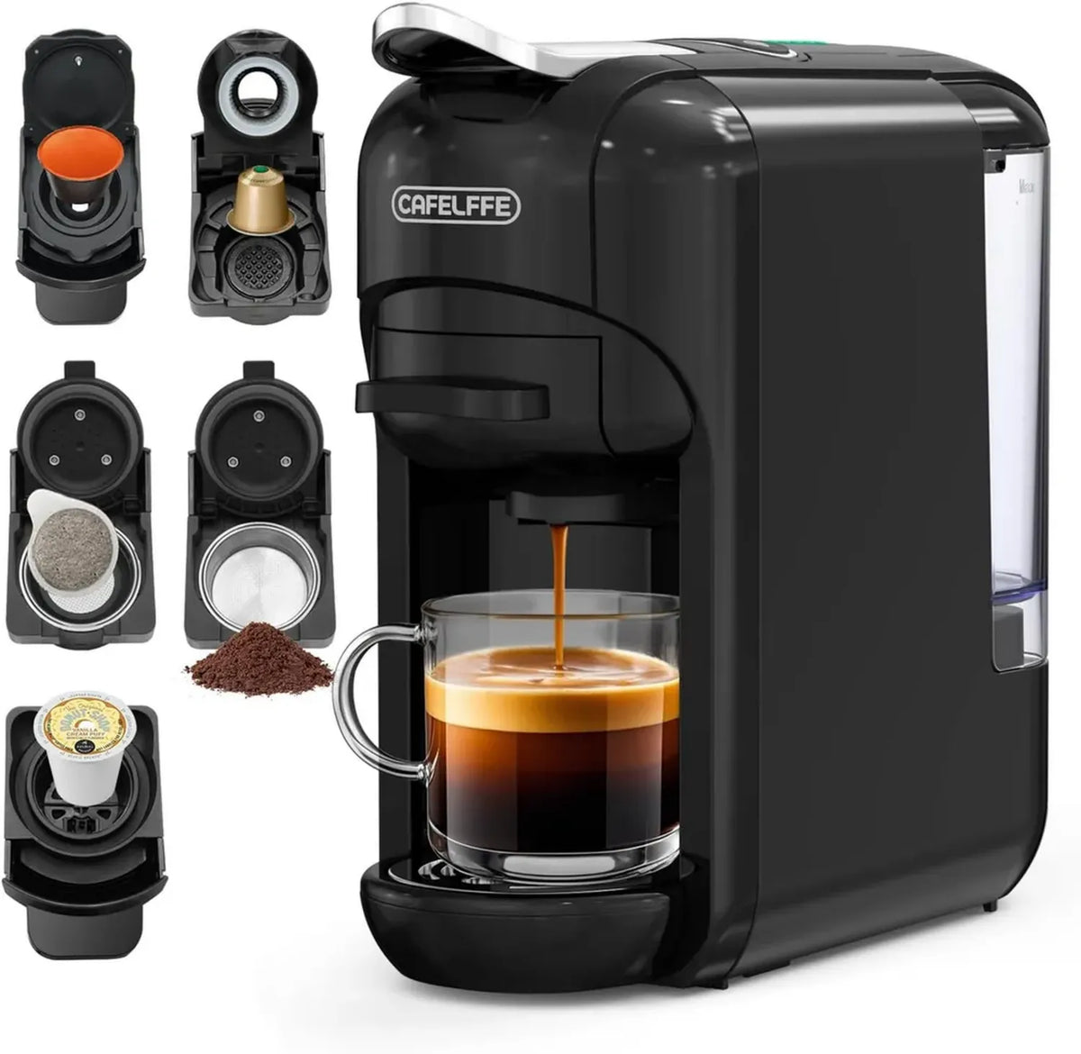 Macchina da Caffè Multifunzionale 5 in 1, Compatibile con Capsule e Polvere, 19 Bar, Nero