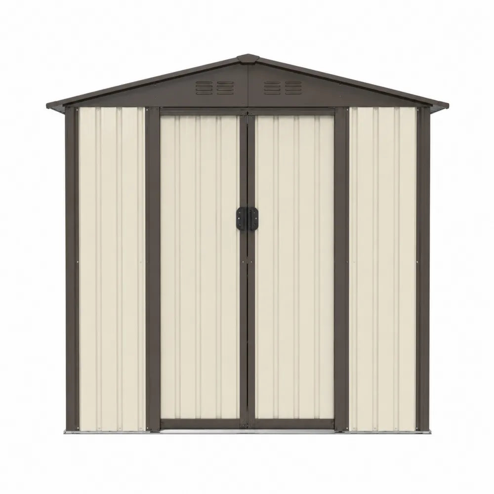 Casetta da giardino in acciaio zincato beige e marrone scuro con doppia porta scorrevole 190 x 150 x 210 cm