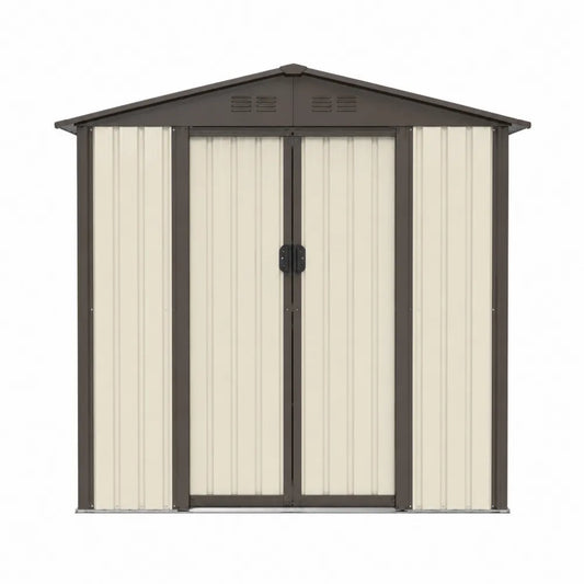 Casetta da giardino in acciaio zincato beige e marrone scuro con doppia porta scorrevole 190 x 150 x 210 cm