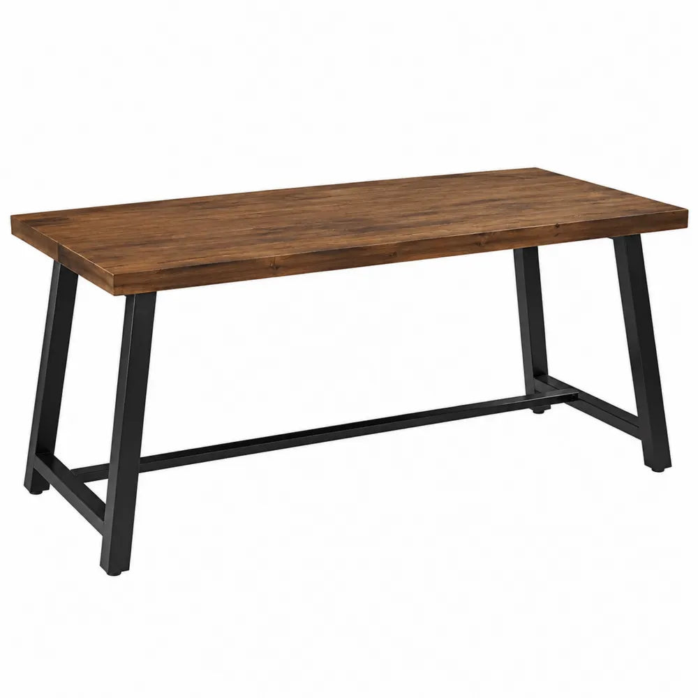 Tavolo da pranzo da esterno rettangolare in legno massello di acacia marrone con struttura in acciaio nero 160 x 80 x 75 cm