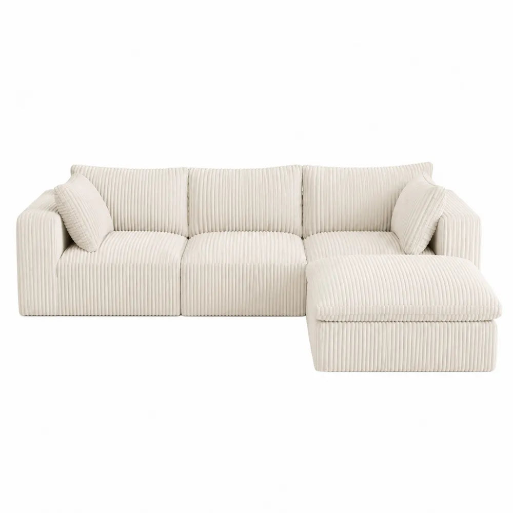 Divano angolare modulare in tessuto a coste beige con chaise longue dimensioni 260 x 160 x 85 cm