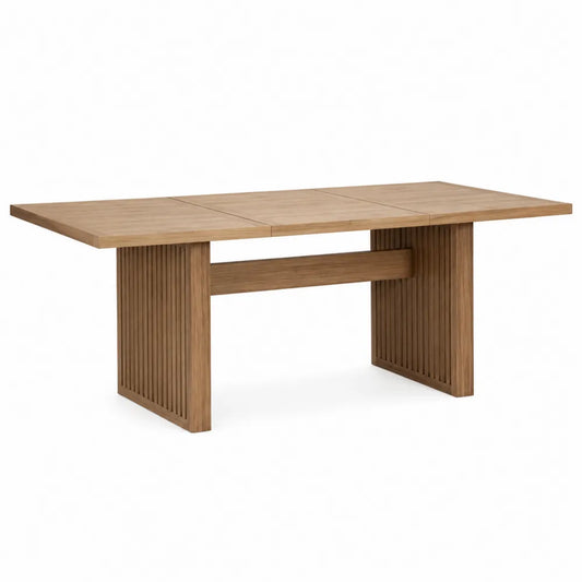 Tavolo da pranzo da esterno rettangolare in legno massello di acacia marrone naturale con base a pannelli scanalati 180 x 90 x 75 cm
