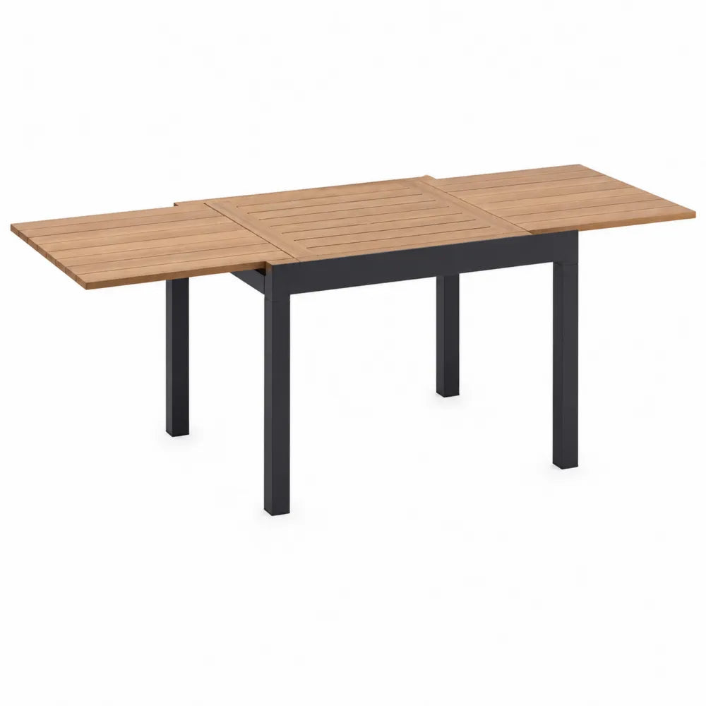 Tavolo da pranzo da esterno allungabile in legno massello di acacia e acciaio nero 160-240 cm 90 cm 75 cm