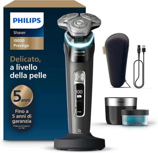 Philips Rasoio Elettrico Serie 9000 Prestige, Uso Sia a Secco che Bagnato, Tecnologia Skin IQ, Sistema Lift & Cut e Lame in Acciaio 360°, Modello con Pulizia Rapida XP9207/30