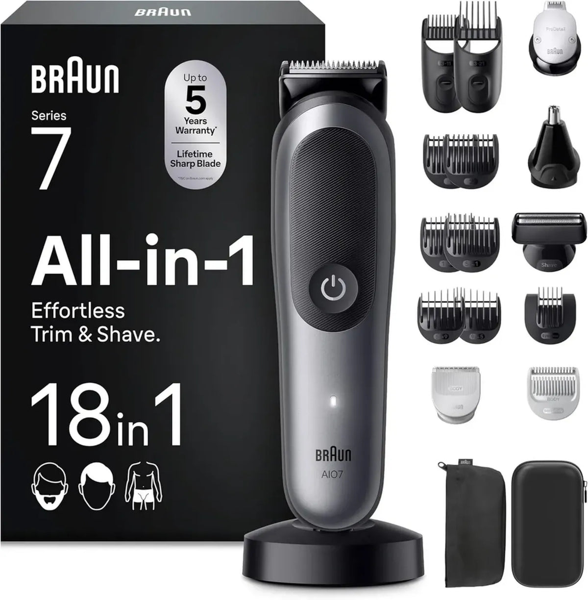 Braun Kit Rifinitore Series 7 18-in-1 con ProBlade e AutoSense - AIO7585 Grigio