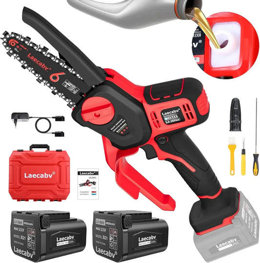 Mini Motosega Elettrica da 6 Pollici con Batteria al Litio 21V 4Ah, Ideale per Potatura e Taglio Legno