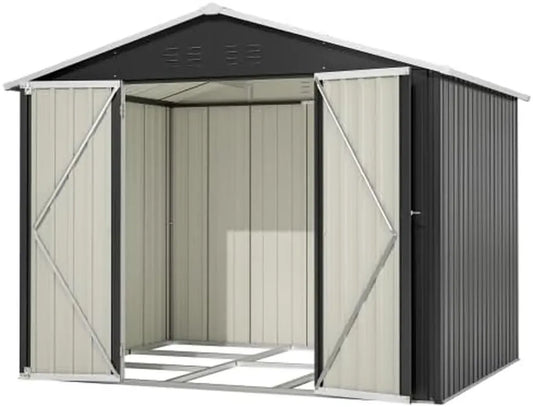 Casetta da Giardino in Acciaio con Porte Scorrevoli e Ventilazione, Resistente al Vento, 240 x 192 x 191 cm, Nero