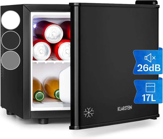 Mini Frigo Klarstein 17L Ultra Silenzioso con Ripiano Removibile, Termostato Regolabile, Nero