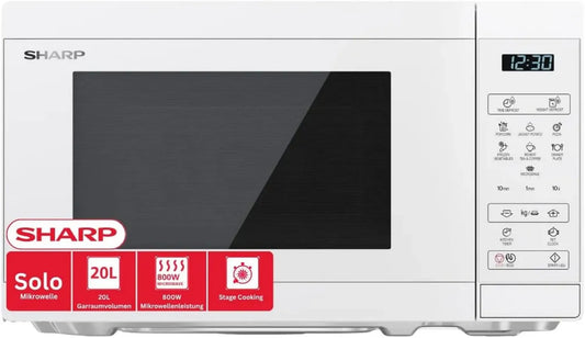 Forno a Microonde Sharp 20L, Bianco, 800W, 11 Livelli di Potenza, Funzione Scongelamento e Modalità ECO