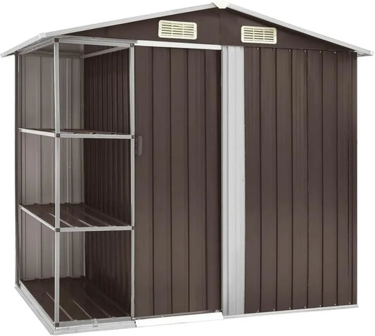 Capanno da Giardino in Metallo con Scaffale, Marrone 205x130x183 cm