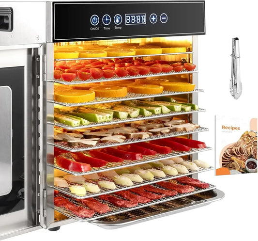 Essiccatore Alimentare in Acciaio Inox con 8 Vassoi e Timer Programmabile