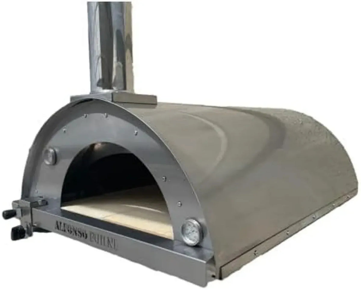 Forno a Legna per Pizza da Esterno in Acciaio Inox, 4 Pizze, 500 Gradi, con Pietra Refrattaria, Made in Italy
