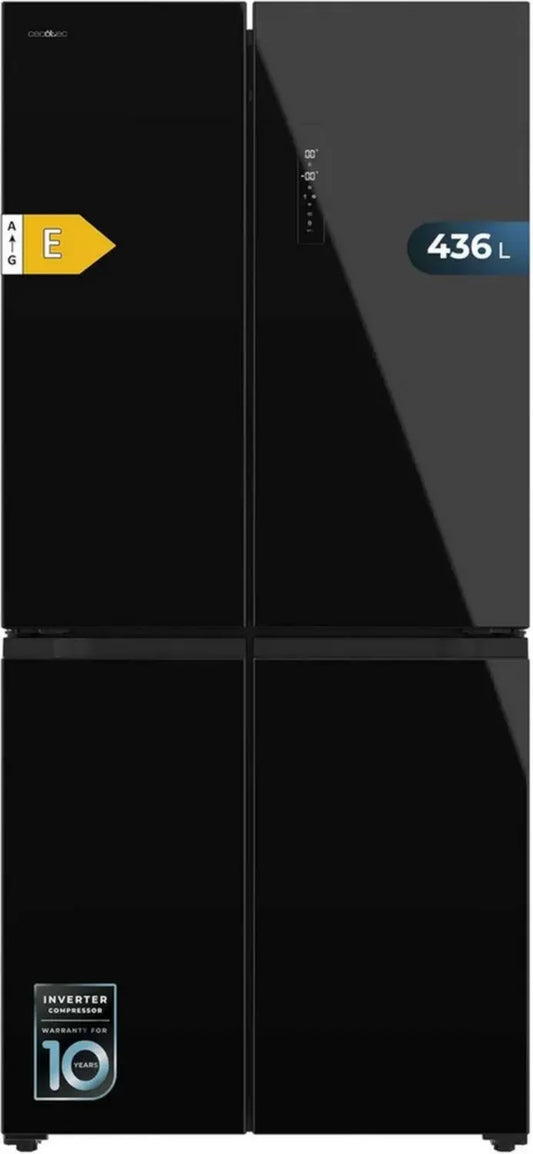 Cecotec Frigorifero Americano 436L 4 Porte Nero, Tecnologia Inverter, NoFrost