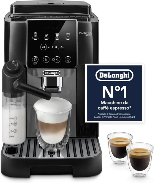 De'Longhi Magnifica Start Macchina da Caffè Automatica con Sistema LatteCrema, 4 Bevande con Comando Soft Touch, Espresso e Cappuccino, Nero e Grigio