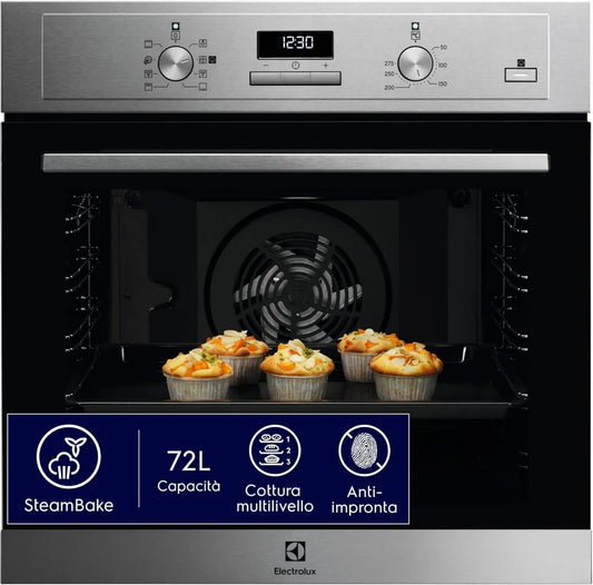 Forno a Vapore Incasso Electrolux Serie 600 SteamBake, 72L, Funzioni Multifunzione e AquaClean, Inox