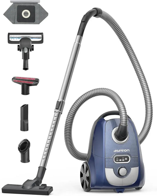 Aspirapolvere senza sacco 1300W, filtro HEPA H13, turbo spazzola per pavimenti e tappeti, capelli e peli, blu