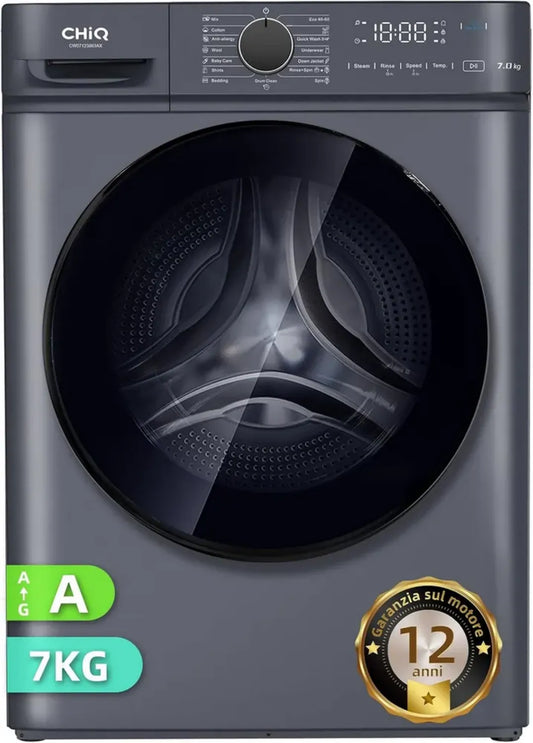 Lavatrice a incasso CHiQ 7KG, Classe A, 1200 RPM, Vapore, Rapido, 15 Programmi, Grigio
