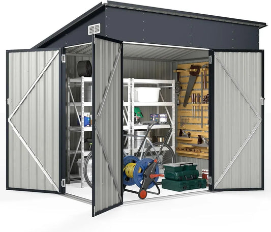 Capanno in Acciaio Zincato 235x174cm con Porte Bloccabili e Ventilazione Ideale per Giardino