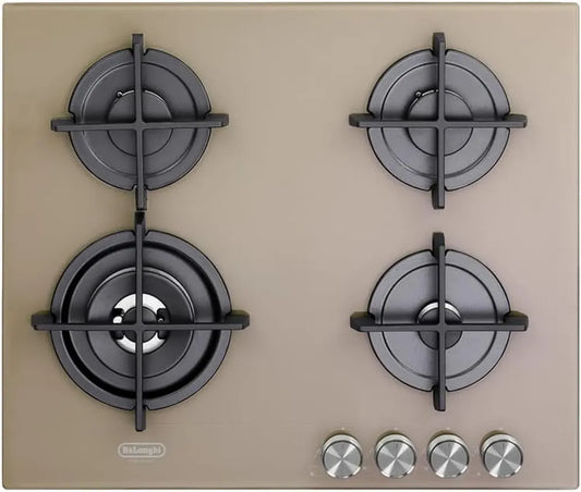 De'Longhi Piano Cottura a Gas 60cm con 4 Fuochi, Vetro Temperato e Griglie in Ghisa