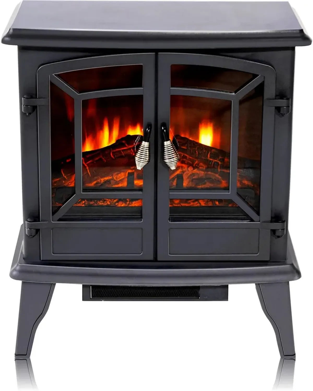 Caminetto Elettrico Narvik con Fiamme LED e Timer, Riscaldamento 1800W, Nero