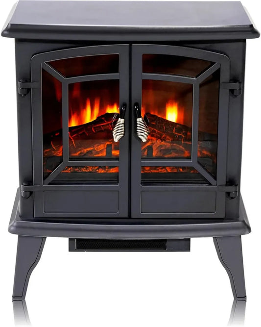 Caminetto Elettrico Narvik con Fiamme LED e Timer, Riscaldamento 1800W, Nero