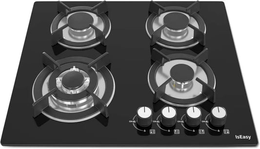 Piano Cottura a Gas 4 Fuochi IsEasy, Vetro Termico, Compatibile Gas Naturale e Propano, Incasso 60cm