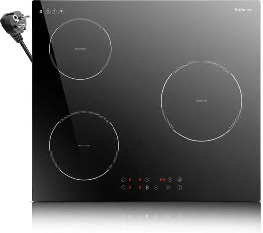 Piano cottura a induzione 3 zone, 60 cm, 3500W, controllo touch, timer, sicurezza bambini