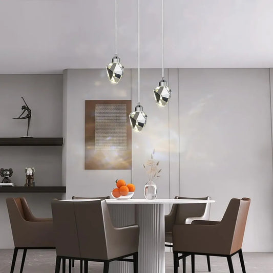 Lampadario Moderno in Cristallo LED a Tre Colori, Base Rotonda a 3 Luci per Cucina, Soggiorno e Sala da Pranzo