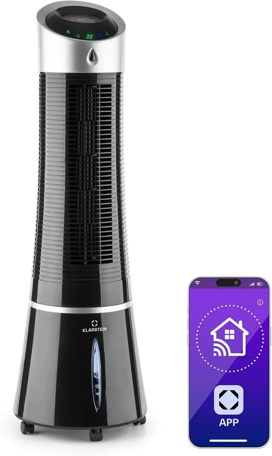 Raffrescatore Evaporativo Portatile 4in1 con Ventilatore e Umidificatore, 6L, 30W, 210m³/h, Klarstein Nero