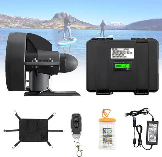 Motore elettrico portatile per kayak e tavole da surf con batteria integrata
