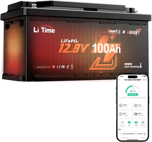 Batteria LiFePo4 12V 100Ah Bluetooth con BMS 200A e Riscaldamento Intelligente