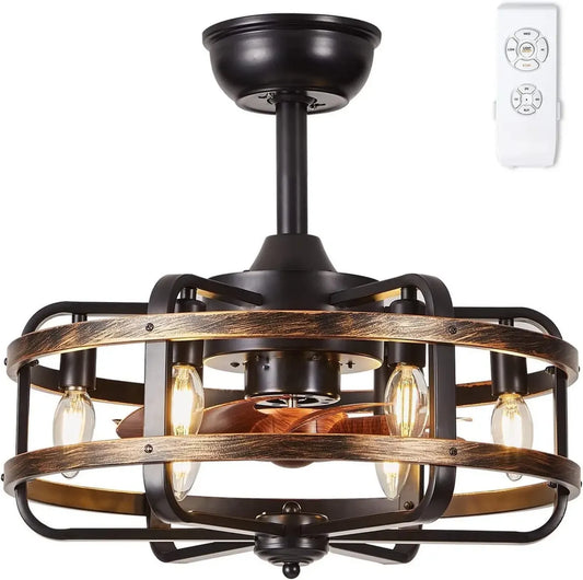 Lampadario Ventilatore da Soffitto Nero Retrò, Ø46cm, Con Telecomando e Timer, Silenzioso a 3 Velocità Reversibili, 6 Luci E14, Ideale per Soggiorno, Camera da Letto, Cucina